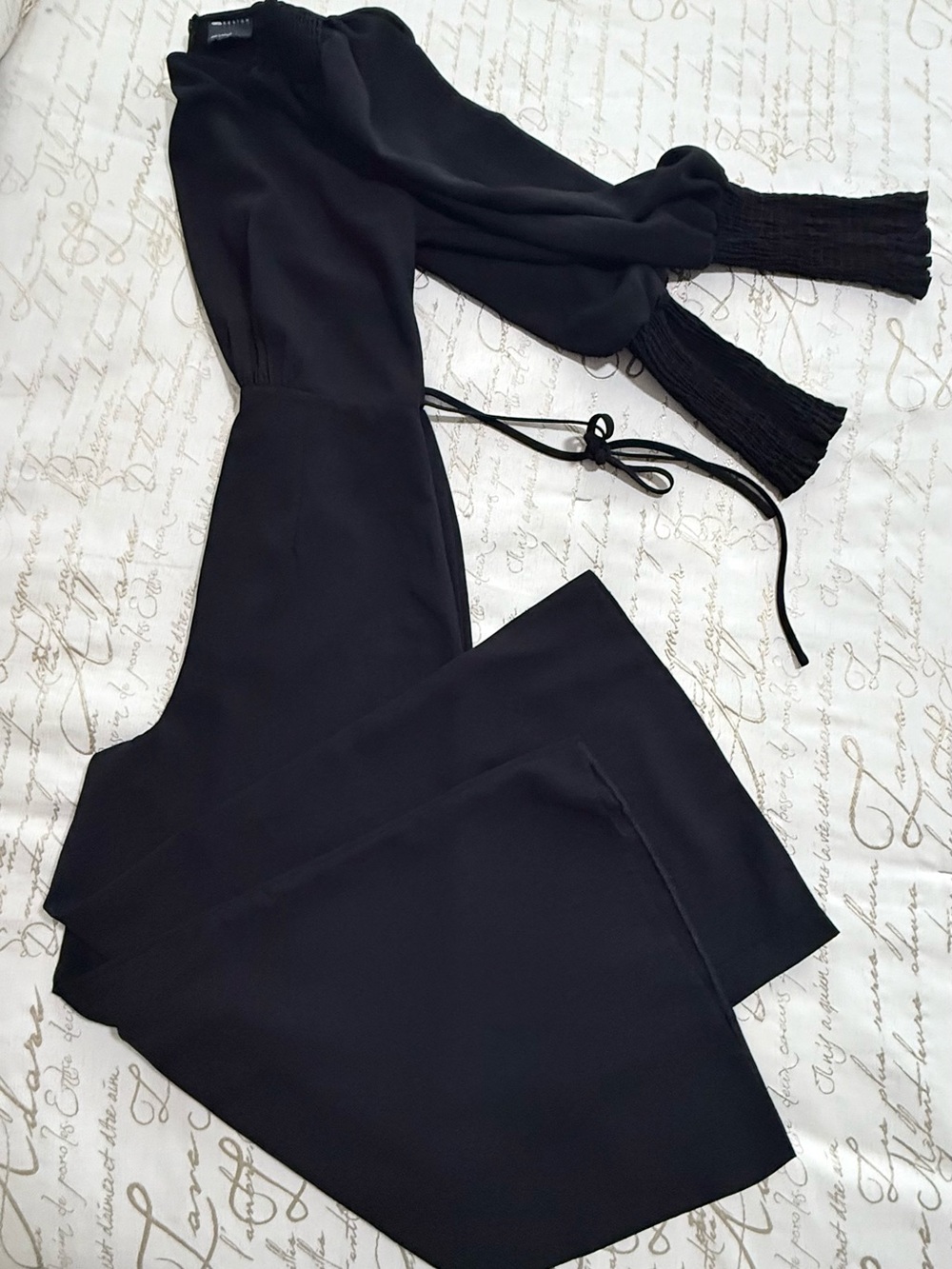 ASOS Design Romantic Goth Black Wide Leg Jumpsuit Size 2 XS Puff Sleeve .